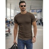 image:imageJMIERR Mens Short Sleeve T Shirt Summer Muscle Slim Fitted Crewneck Longline Tees Shirts for Gym WorkoutE Dark Brown