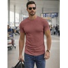 image:imageJMIERR Mens Short Sleeve T Shirt Summer Muscle Slim Fitted Crewneck Longline Tees Shirts for Gym WorkoutF Light Red