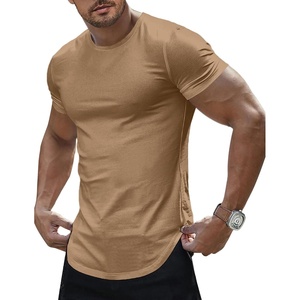 image:imageJMIERR Mens Short Sleeve T Shirt Summer Muscle Slim Fitted Crewneck Longline Tees Shirts for Gym WorkoutF Brown