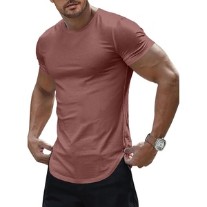image:imageJMIERR Mens Short Sleeve T Shirt Summer Muscle Slim Fitted Crewneck Longline Tees Shirts for Gym WorkoutF Light Red