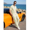 image:imageJMIERR Mens Summer Outfits 2 Piece Short Sets Beach Waffle 14 Zip Polo Shirts Casual Loose Pant LoungewearBeige