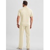 image:imageJMIERR Mens Summer Outfits 2 Piece Short Sets Beach Waffle 14 Zip Polo Shirts Casual Loose Pant LoungewearBeige