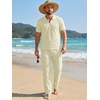 image:imageJMIERR Mens Summer Outfits 2 Piece Short Sets Beach Waffle 14 Zip Polo Shirts Casual Loose Pant LoungewearBeige