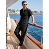 image:imageJMIERR Mens Summer Outfits 2 Piece Short Sets Beach Waffle 14 Zip Polo Shirts Casual Loose Pant LoungewearBlack