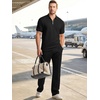 image:imageJMIERR Mens Summer Outfits 2 Piece Short Sets Beach Waffle 14 Zip Polo Shirts Casual Loose Pant LoungewearBlack