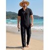 image:imageJMIERR Mens Summer Outfits 2 Piece Short Sets Beach Waffle 14 Zip Polo Shirts Casual Loose Pant LoungewearDark Grey