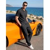 image:imageJMIERR Mens Summer Outfits 2 Piece Short Sets Beach Waffle 14 Zip Polo Shirts Casual Loose Pant LoungewearDark Grey