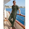 image:imageJMIERR Mens Summer Outfits 2 Piece Short Sets Beach Waffle 14 Zip Polo Shirts Casual Loose Pant LoungewearGreen