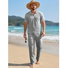 image:imageJMIERR Mens Summer Outfits 2 Piece Short Sets Beach Waffle 14 Zip Polo Shirts Casual Loose Pant LoungewearGrey