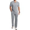 image:imageJMIERR Mens Summer Outfits 2 Piece Short Sets Beach Waffle 14 Zip Polo Shirts Casual Loose Pant LoungewearGrey