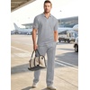 image:imageJMIERR Mens Summer Outfits 2 Piece Short Sets Beach Waffle 14 Zip Polo Shirts Casual Loose Pant LoungewearGrey