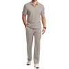 image:imageJMIERR Mens Summer Outfits 2 Piece Short Sets Beach Waffle 14 Zip Polo Shirts Casual Loose Pant LoungewearKhaki