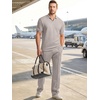 image:imageJMIERR Mens Summer Outfits 2 Piece Short Sets Beach Waffle 14 Zip Polo Shirts Casual Loose Pant LoungewearKhaki