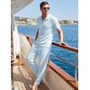 image:imageJMIERR Mens Summer Outfits 2 Piece Short Sets Beach Waffle 14 Zip Polo Shirts Casual Loose Pant LoungewearLight Blue