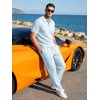 image:imageJMIERR Mens Summer Outfits 2 Piece Short Sets Beach Waffle 14 Zip Polo Shirts Casual Loose Pant LoungewearLight Blue