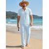 image:imageJMIERR Mens Summer Outfits 2 Piece Short Sets Beach Waffle 14 Zip Polo Shirts Casual Loose Pant LoungewearLight Blue