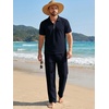 image:imageJMIERR Mens Summer Outfits 2 Piece Short Sets Beach Waffle 14 Zip Polo Shirts Casual Loose Pant LoungewearNavy Blue