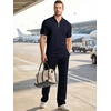 image:imageJMIERR Mens Summer Outfits 2 Piece Short Sets Beach Waffle 14 Zip Polo Shirts Casual Loose Pant LoungewearNavy Blue