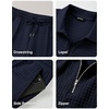 image:imageJMIERR Mens Summer Outfits 2 Piece Short Sets Beach Waffle 14 Zip Polo Shirts Casual Loose Pant LoungewearNavy Blue