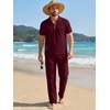 image:imageJMIERR Mens Summer Outfits 2 Piece Short Sets Beach Waffle 14 Zip Polo Shirts Casual Loose Pant LoungewearRed