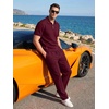 image:imageJMIERR Mens Summer Outfits 2 Piece Short Sets Beach Waffle 14 Zip Polo Shirts Casual Loose Pant LoungewearRed