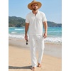 image:imageJMIERR Mens Summer Outfits 2 Piece Short Sets Beach Waffle 14 Zip Polo Shirts Casual Loose Pant LoungewearWhite