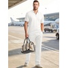 image:imageJMIERR Mens Summer Outfits 2 Piece Short Sets Beach Waffle 14 Zip Polo Shirts Casual Loose Pant LoungewearWhite