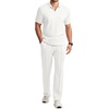 image:imageJMIERR Mens Summer Outfits 2 Piece Short Sets Beach Waffle 14 Zip Polo Shirts Casual Loose Pant LoungewearWhite
