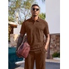 image:imageJMIERR Mens Two Piece Outfits Short Sleeve Polo Shirts amp Loose Pants Sets Casual Summer Textured SuitsChocolate Brown