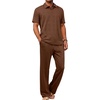 image:imageJMIERR Mens Two Piece Outfits Short Sleeve Polo Shirts amp Loose Pants Sets Casual Summer Textured SuitsChocolate Brown