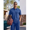image:imageJMIERR Mens Two Piece Outfits Short Sleeve Polo Shirts amp Loose Pants Sets Casual Summer Textured SuitsDark Blue