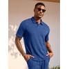 image:imageJMIERR Mens Two Piece Outfits Short Sleeve Polo Shirts amp Loose Pants Sets Casual Summer Textured SuitsDark Blue