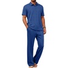 image:imageJMIERR Mens Two Piece Outfits Short Sleeve Polo Shirts amp Loose Pants Sets Casual Summer Textured SuitsDark Blue