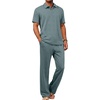 image:imageJMIERR Mens Two Piece Outfits Short Sleeve Polo Shirts amp Loose Pants Sets Casual Summer Textured SuitsGrey Green