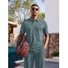 image:imageJMIERR Mens Two Piece Outfits Short Sleeve Polo Shirts amp Loose Pants Sets Casual Summer Textured SuitsGrey Green