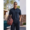 image:imageJMIERR Mens Two Piece Outfits Short Sleeve Polo Shirts amp Loose Pants Sets Casual Summer Textured SuitsNavy Blue