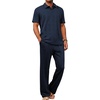 image:imageJMIERR Mens Two Piece Outfits Short Sleeve Polo Shirts amp Loose Pants Sets Casual Summer Textured SuitsNavy Blue