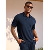 image:imageJMIERR Mens Two Piece Outfits Short Sleeve Polo Shirts amp Loose Pants Sets Casual Summer Textured SuitsNavy Blue