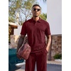 image:imageJMIERR Mens Two Piece Outfits Short Sleeve Polo Shirts amp Loose Pants Sets Casual Summer Textured SuitsRed