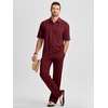 image:imageJMIERR Mens Two Piece Outfits Short Sleeve Polo Shirts amp Loose Pants Sets Casual Summer Textured SuitsRed
