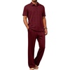 image:imageJMIERR Mens Two Piece Outfits Short Sleeve Polo Shirts amp Loose Pants Sets Casual Summer Textured SuitsRed