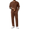 image:imageJMIERR Mens Two Piece Outfits Short Sleeve Polo Shirts amp Loose Pants Sets Casual Summer Textured SuitsChocolate Brown