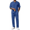 image:imageJMIERR Mens Two Piece Outfits Short Sleeve Polo Shirts amp Loose Pants Sets Casual Summer Textured SuitsDark Blue