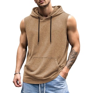image:imageJMIERR Mens 2026 Vintage Washed Sleeveless Hoodie Tank Top Cotton Muscle Workout Gym Streetwear ShirtBrown