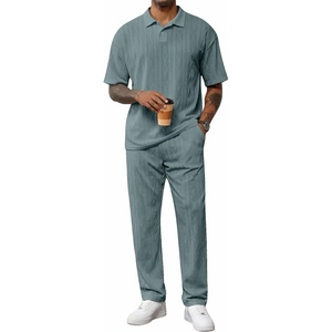 image:imageJMIERR Mens Two Piece Outfits Short Sleeve Polo Shirts amp Loose Pants Sets Casual Summer Textured SuitsGrey Green