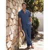 image:imageJMIERR Men Texture 2 Piece Outfit Short Sleeve Lightweight Beach Button Down Shirt Casual Pant Sets with PocketD Blue 3