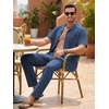 image:imageJMIERR Men Texture 2 Piece Outfit Short Sleeve Lightweight Beach Button Down Shirt Casual Pant Sets with PocketD Blue 3