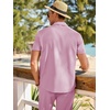 image:imageJMIERR Men Texture 2 Piece Outfit Short Sleeve Lightweight Beach Button Down Shirt Casual Pant Sets with PocketPink