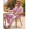 image:imageJMIERR Men Texture 2 Piece Outfit Short Sleeve Lightweight Beach Button Down Shirt Casual Pant Sets with PocketPink