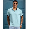 image:imageJMIERR Mens Polo Shirts Knit Textured Casual Short Sleeve Button Summer Vacation Beach Stretchy ShirtBeau Blue